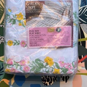 Sealed NEW Vintage Sears Garden Stripe Full Size Flat Sheet - 54”x75”
